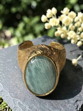18k Gold Plated Chunky Artisan Genuine Amazonite Stone Crystal Ring
